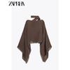 Zaprha 2025 Summer New Fashion Personalized Loose Rivet V-neck Wide Sleeve Scarf Poncho 3067719
