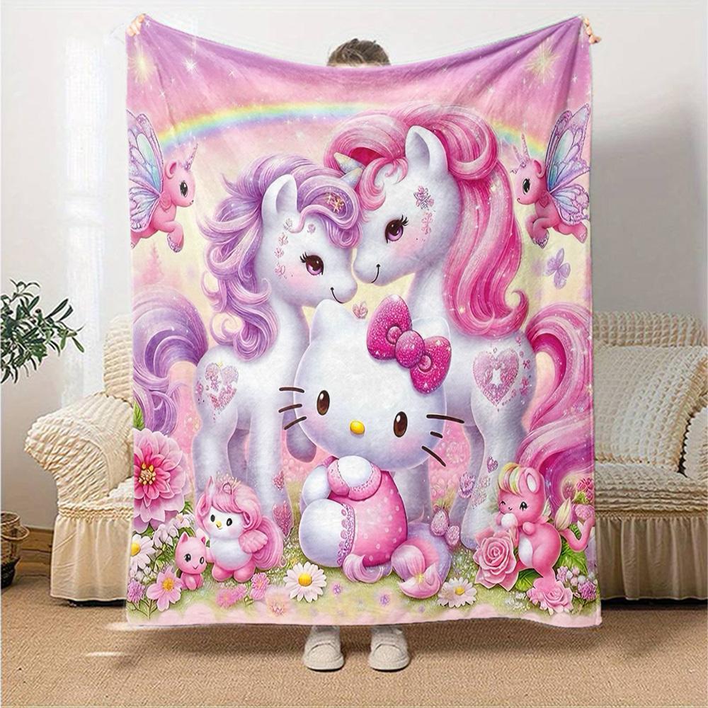 1 Stück Hello Kitty Einhorn Decke Leichte Flanell Überwurfdecke für Sofa Bett Reise Camping Wohnzimmer Büro Couch Stuhl