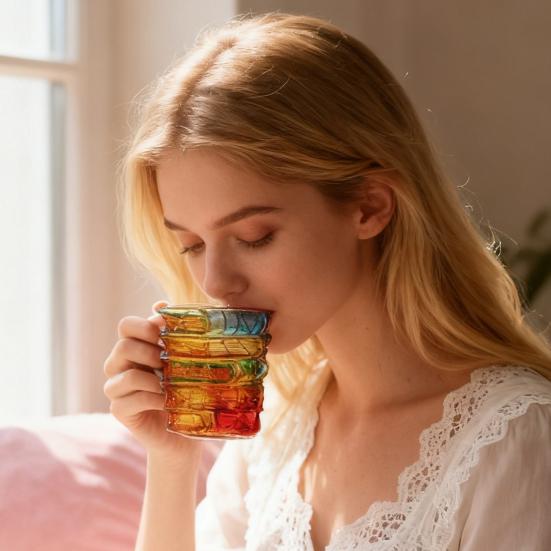 Hand-Painted Book Mug 3D Glass Design Novelty Stacked Book Coffee Cup Literary Gift for Teachers & Book Lovers