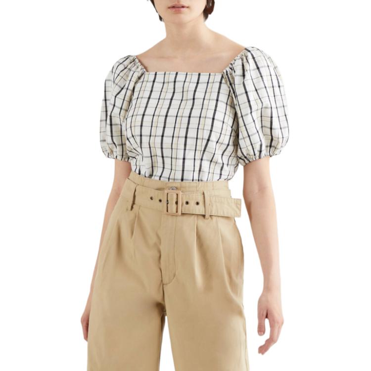 

Levis Puff Sleeve Plaid Casual Short Sleeve Shirt Women shirts 292980002 M