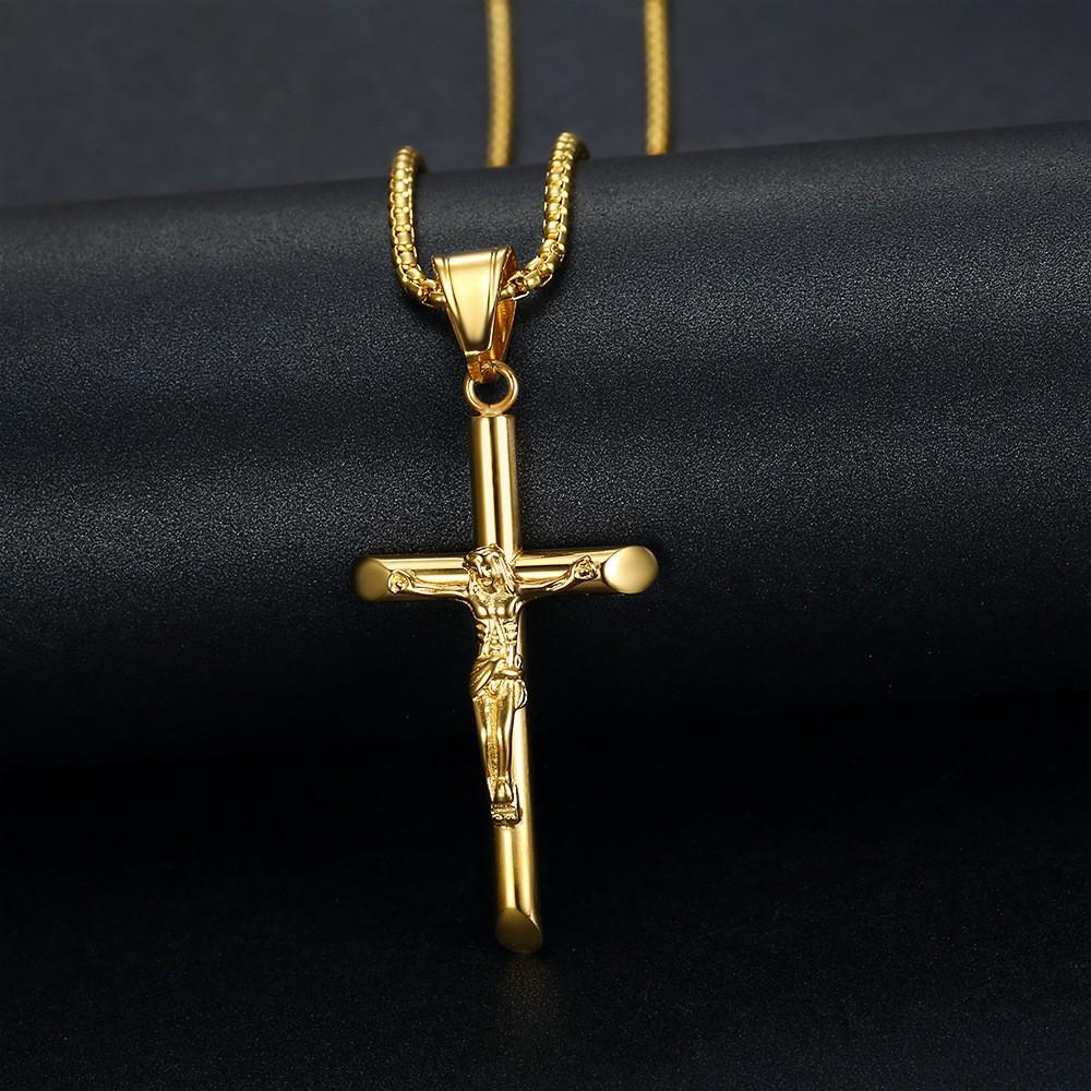 Simple Cross Pendant Necklace Silver Tone Fashion Jewelry