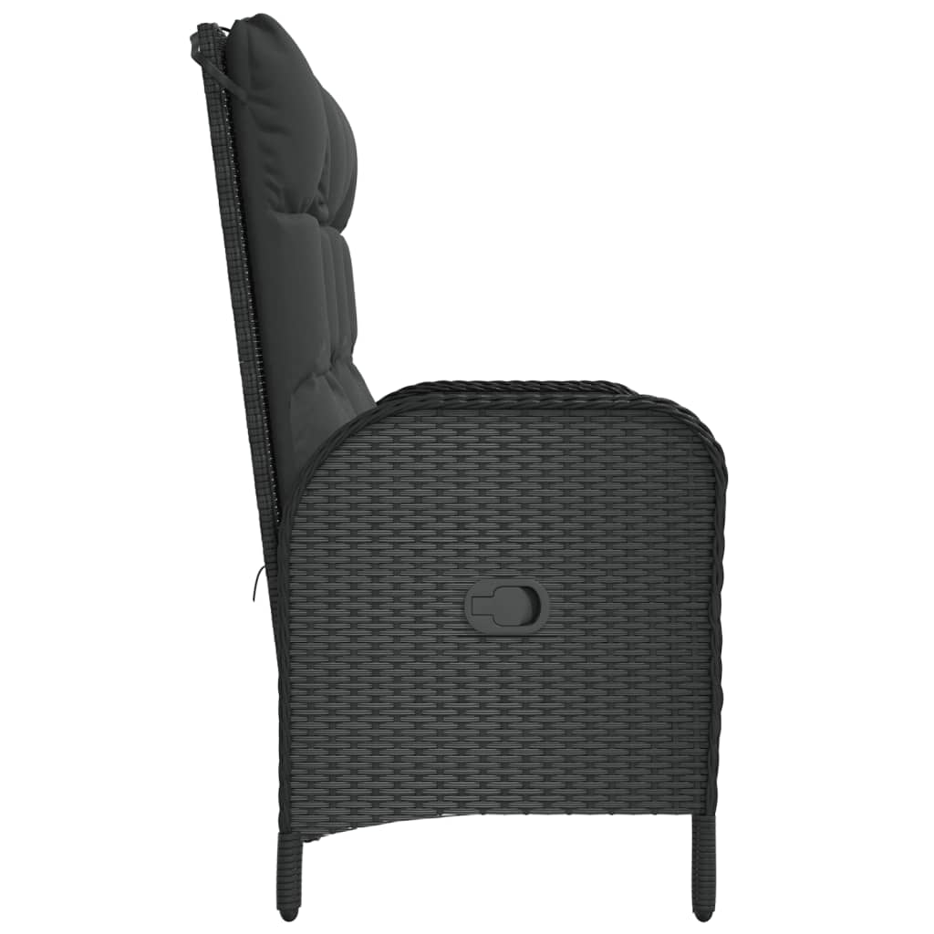 Garden Bench with Reclining Function & Cushions 107 cm Poly Rattan Black