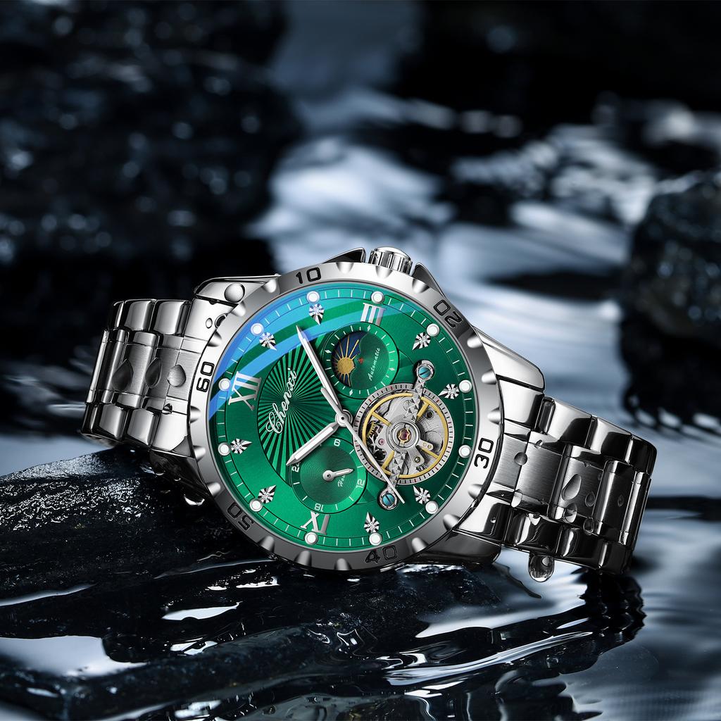 Men' s Watches Fashion Automatic Self- winding Mechanical Watch for Man Sapphire Mirror Moon Phase