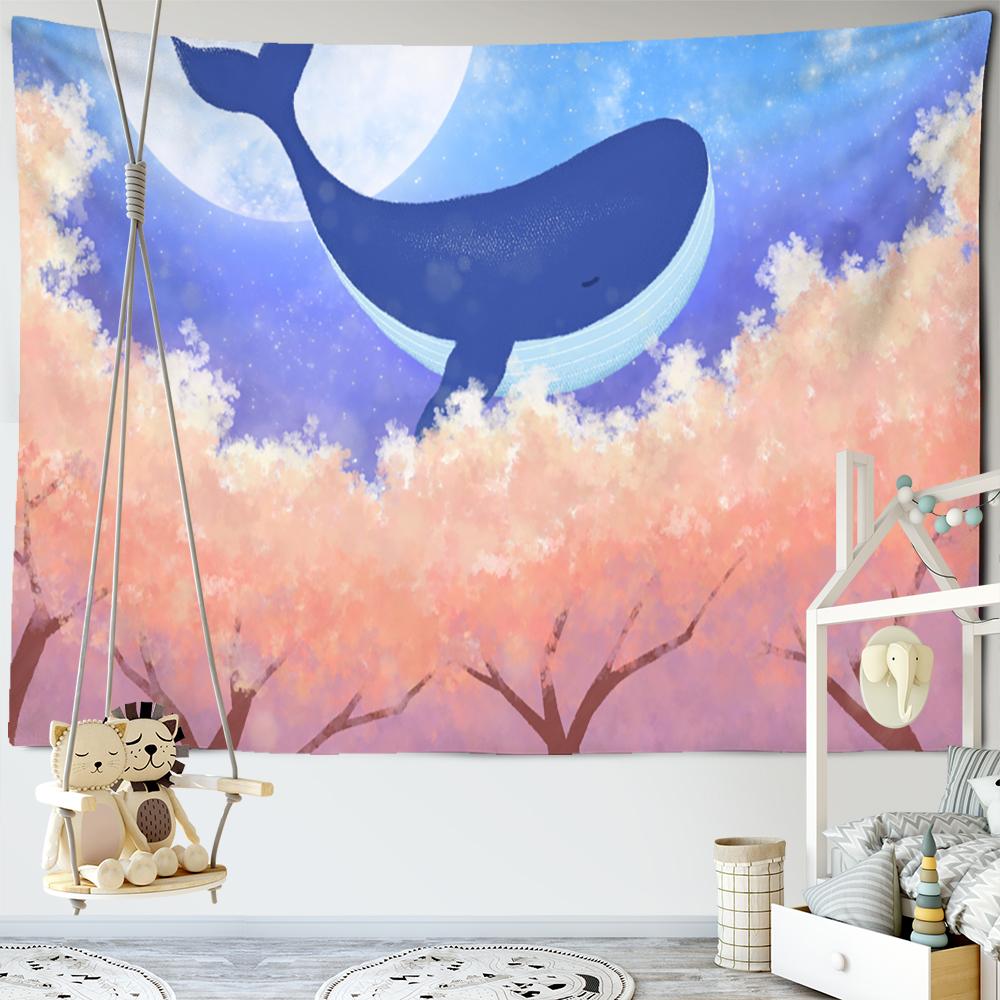 Dream Whale Tapestry Wall Hanging Cartoon Kawaii Hippie Art Tapiz Boho Kids Room Girls Dorm Home Decor