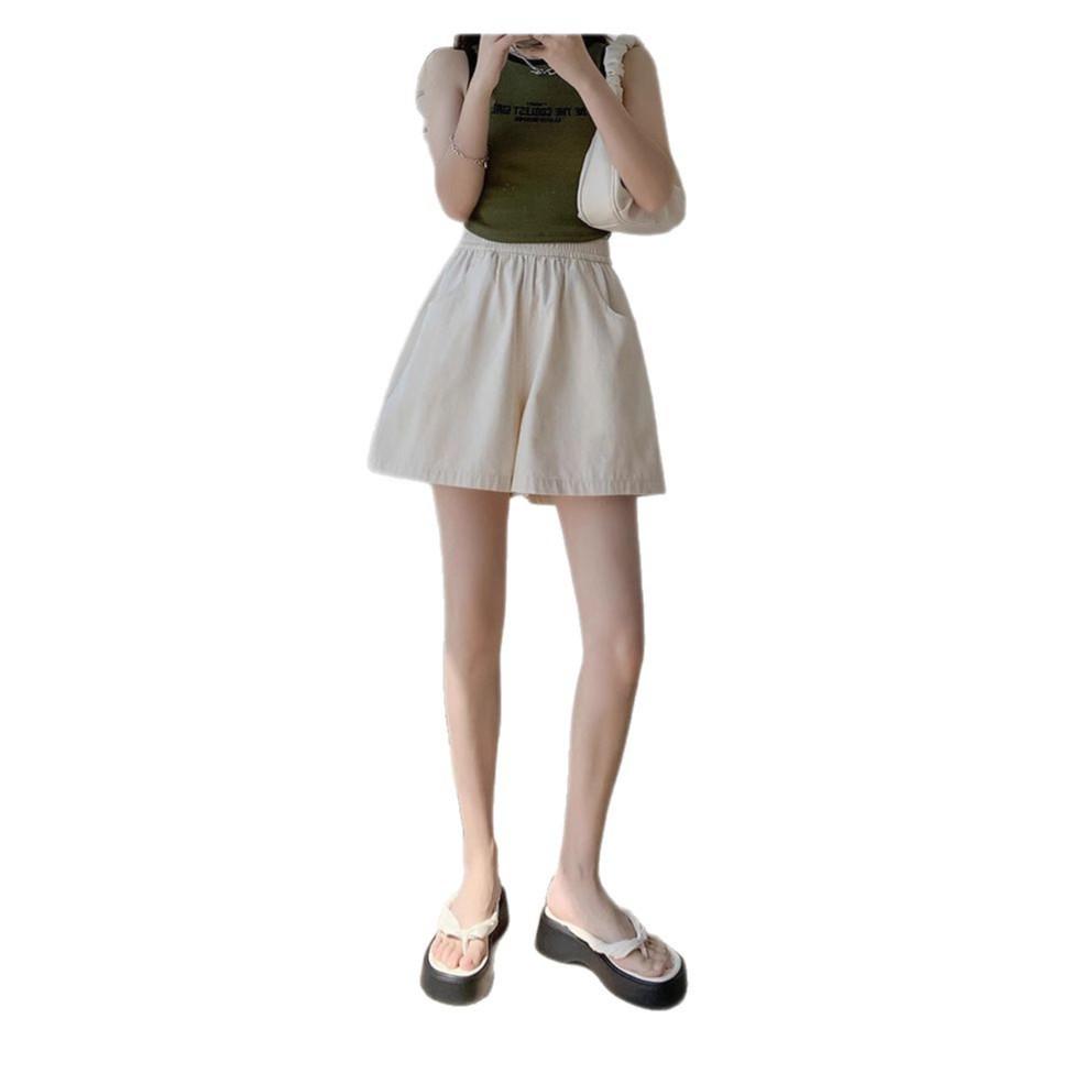Women's High Waist Khaki Shorts - Summer 2025: Casual Wide-Leg, Slimming, Plus Size, Sporty Five-Point Style