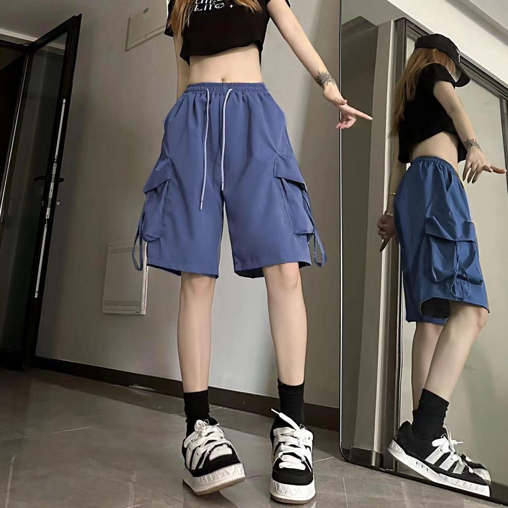 Pantaloncini Cargo Retro Neri alla Moda - Bermuda Estivi Leggeri dalla Vestibilità Ampia
