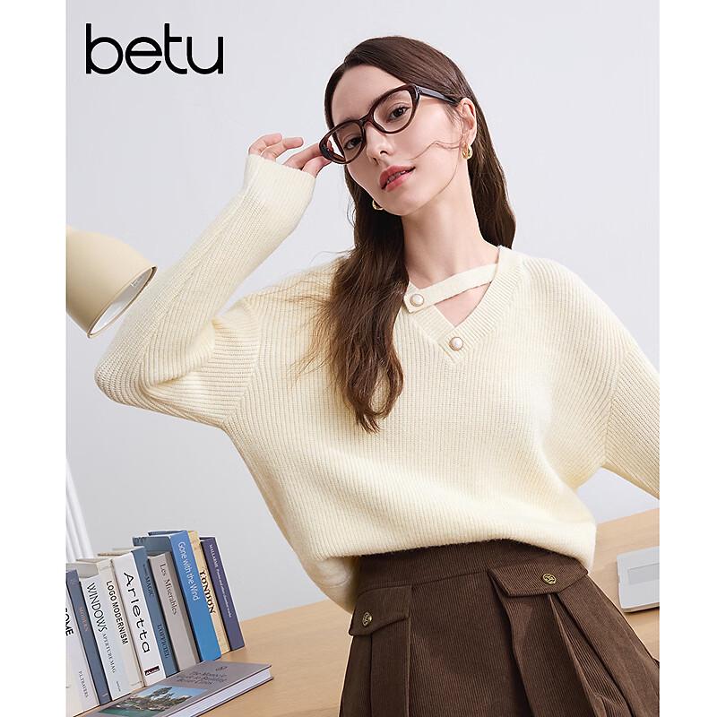 Betu Women's Winter V-Neck Asymmetric Hollow-Out Sweater