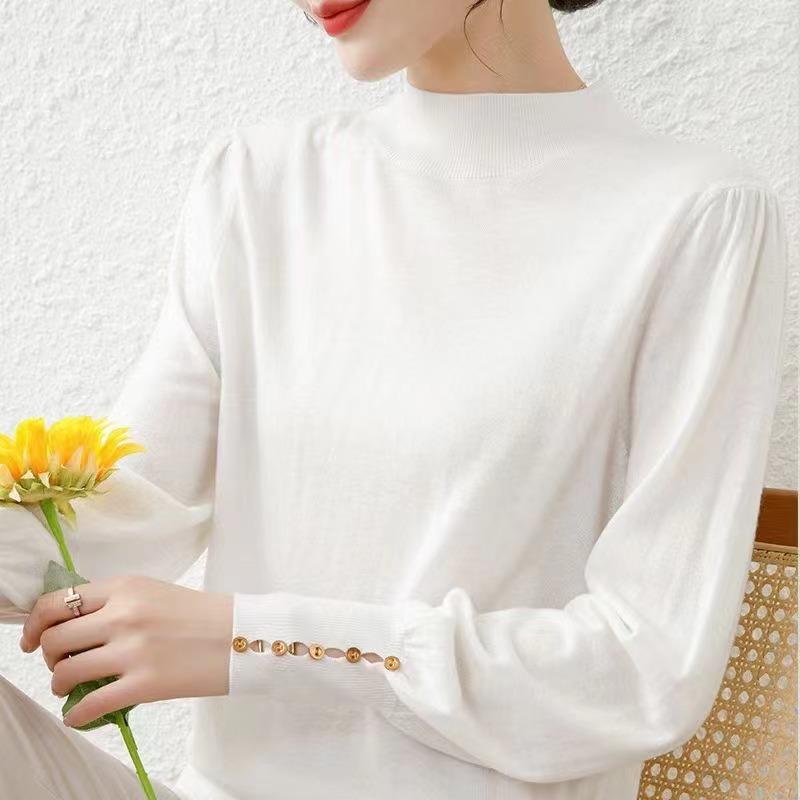 

Autumn and winter new semi-turtleneck knitted sweater women s loose outer sweater women s bottoming knitted sweater long sleeves One Size