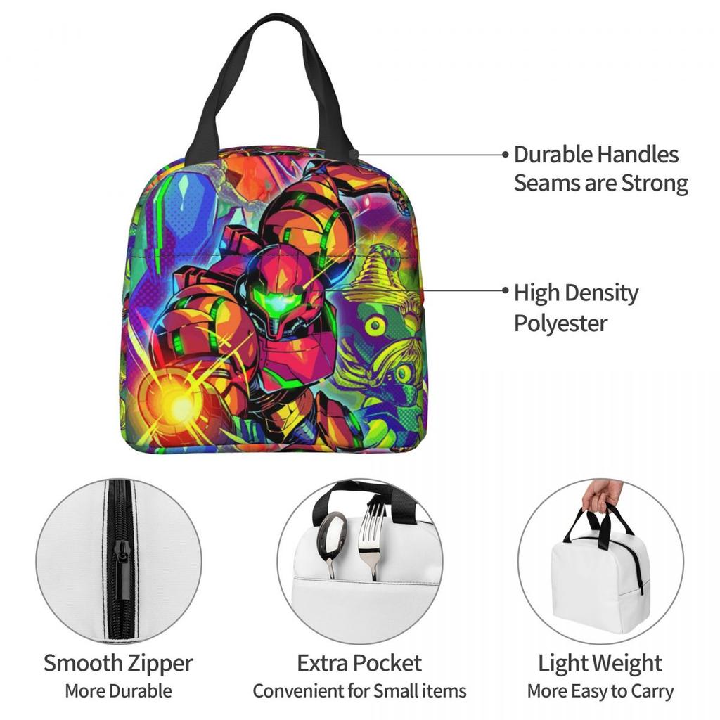 Metroid II Return Of Samus Insulated Lunch Bag for Women Children Leakproof Food Boxes Thermal Lunch Box Tote