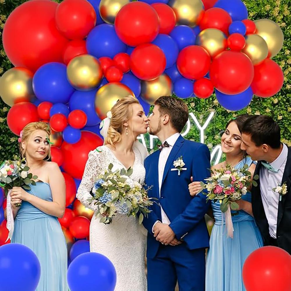 Guirlande de ballons Thème Rouge Bleu Kit d'arche à ballons Rouge Bleu Royal Or Décoration de Fête de Remise de Diplôme Mariage Anniversaire Retraite