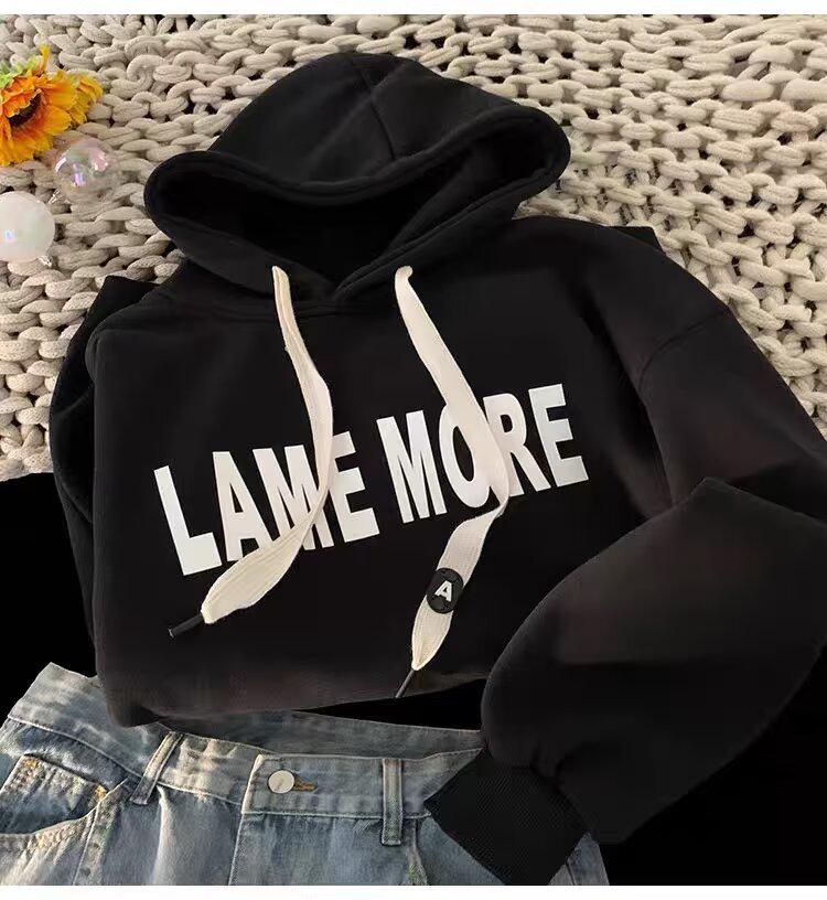 Unisex Loose Fit Thickened Velvet Hoodie with Logo Print for Autumn/Winter 2025