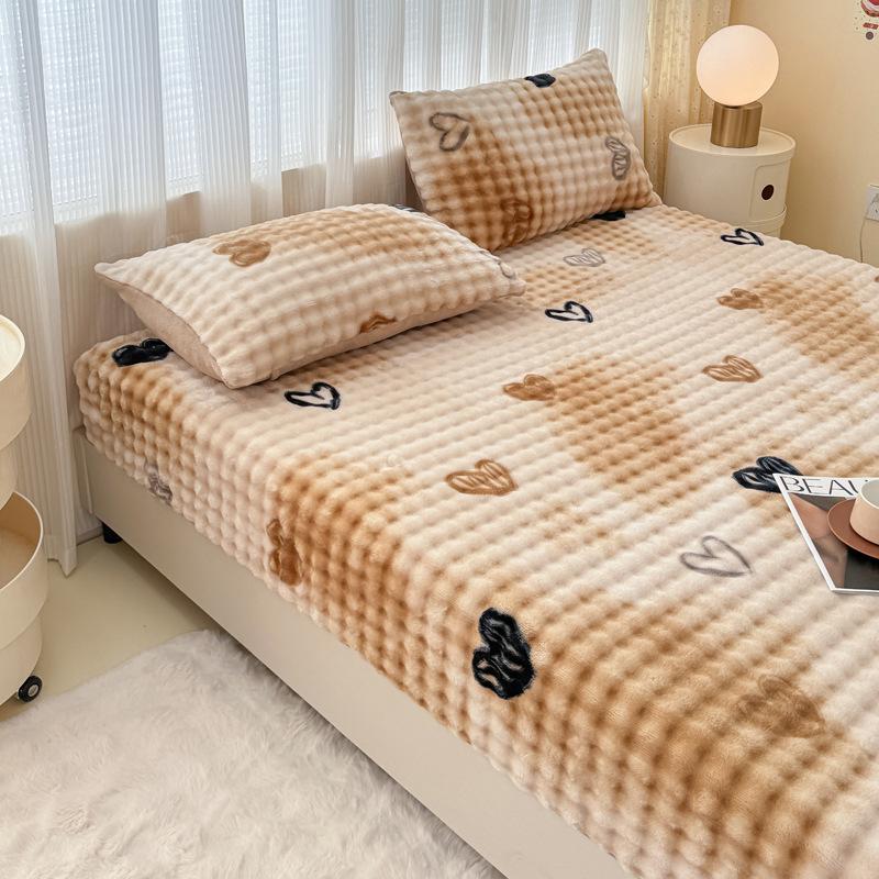 Warm Thick Bed Sheet Fluffy Plush Fitted Bed Sheet Cartoon Long Hair Fleece Bed Cover for Single/Queen/King Size