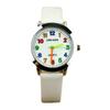 Popular Kids' Cartoon Quartz Watch with Colorful Numbers and Leather Strap for Elementary School Boys and Girls