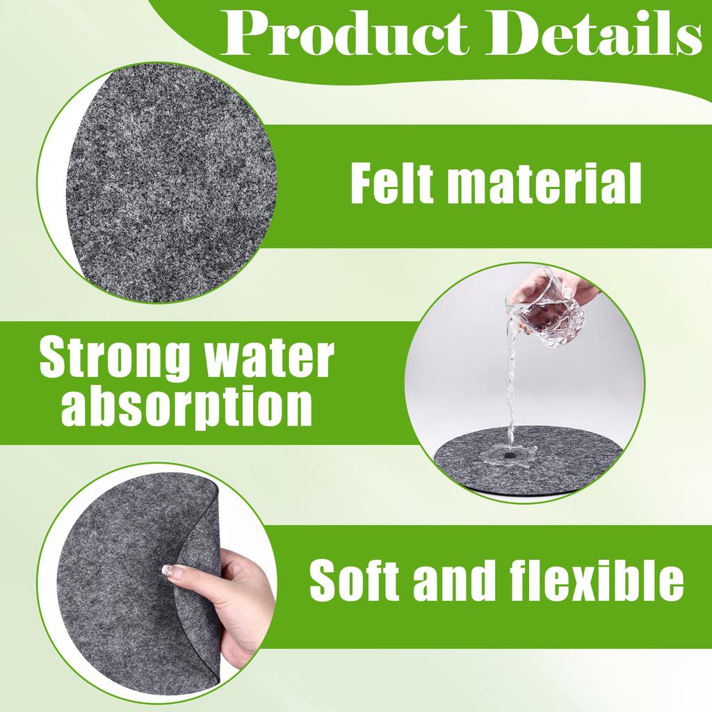 16 stk Plantebrikke Matte 4/6/8/10 Tommer Filt Plantefat Reversibel Rund Stoff Planteunderlagsmatte Absorberende Blomsterpotte Brikke Matter