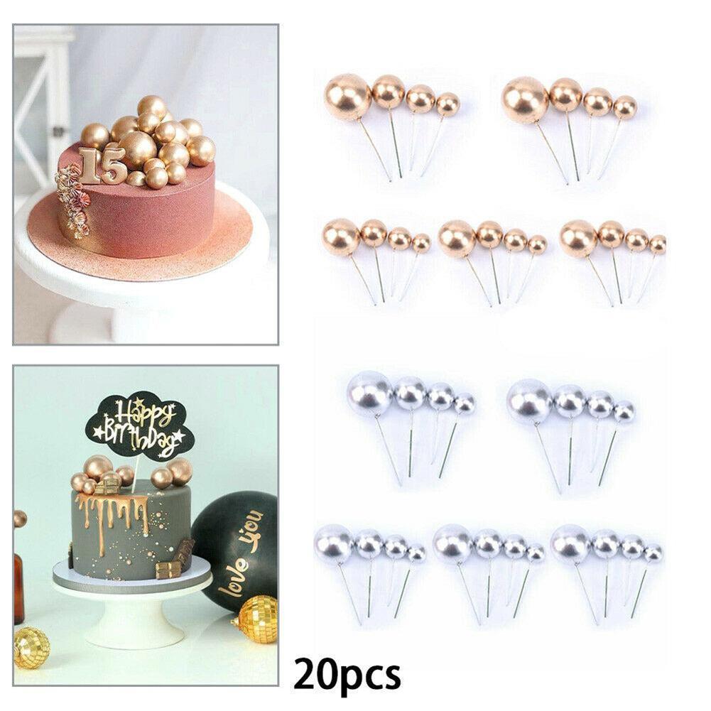 20pcs Golden Ball Cake-Topper Birthday Party Cupcake Topper For-Cake Decor
