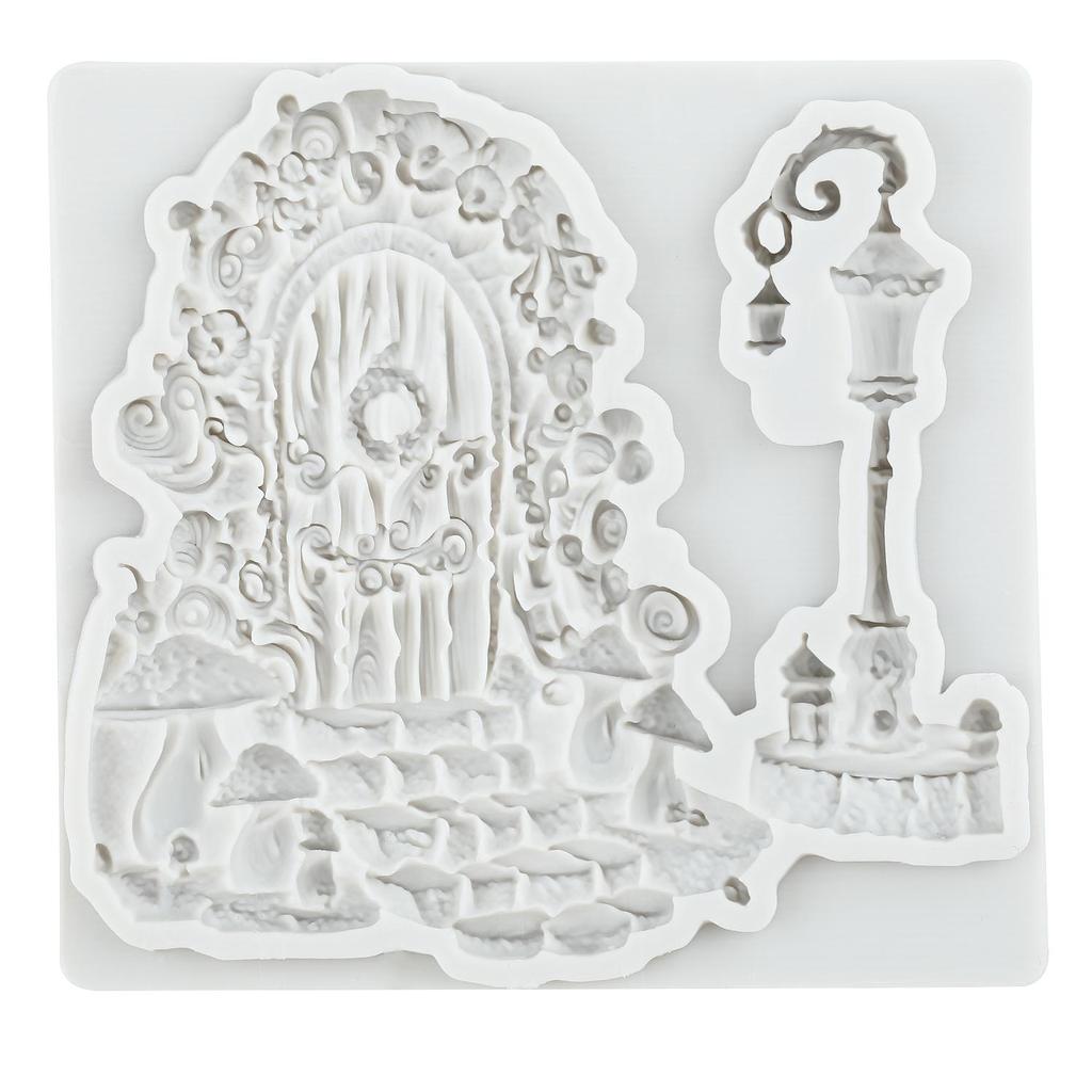 Fairy Garden Door Silicone Mold Street Lamp Fondant Molds Cake Decorating Tools Cupcake Topper Candy Resin Clay Chocolate Gumpaste Mold
