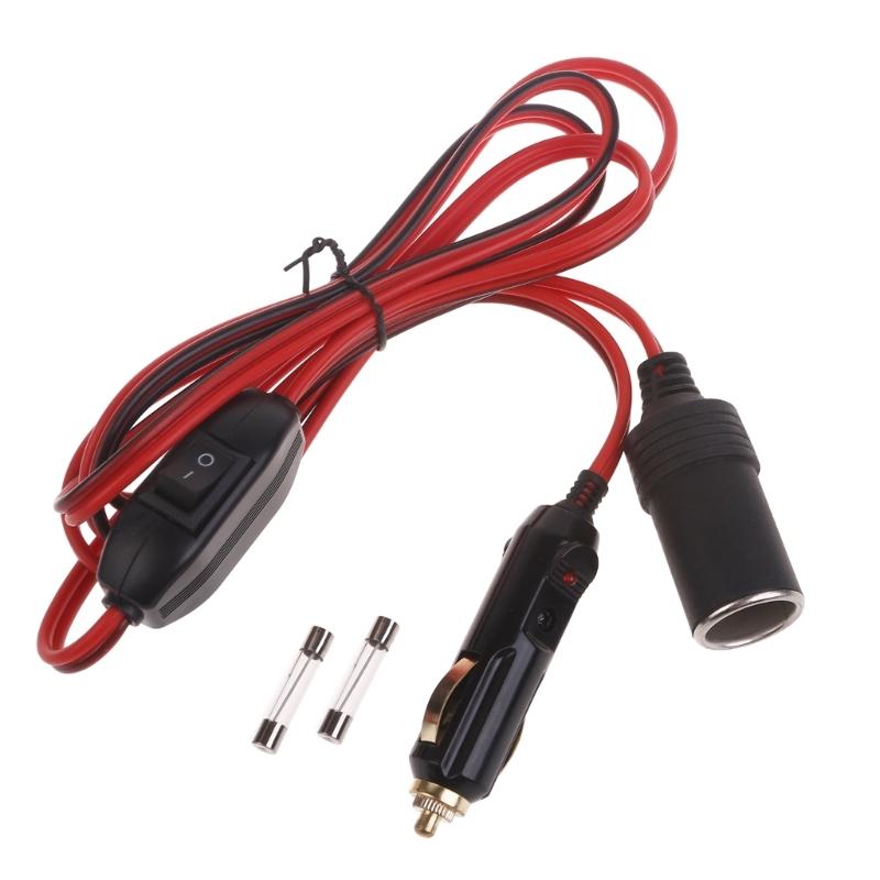 Cigarette Lighter Extension Cord with Switches Male Plug to Female Socket Heavy Duty Extension Cable with LED Lights