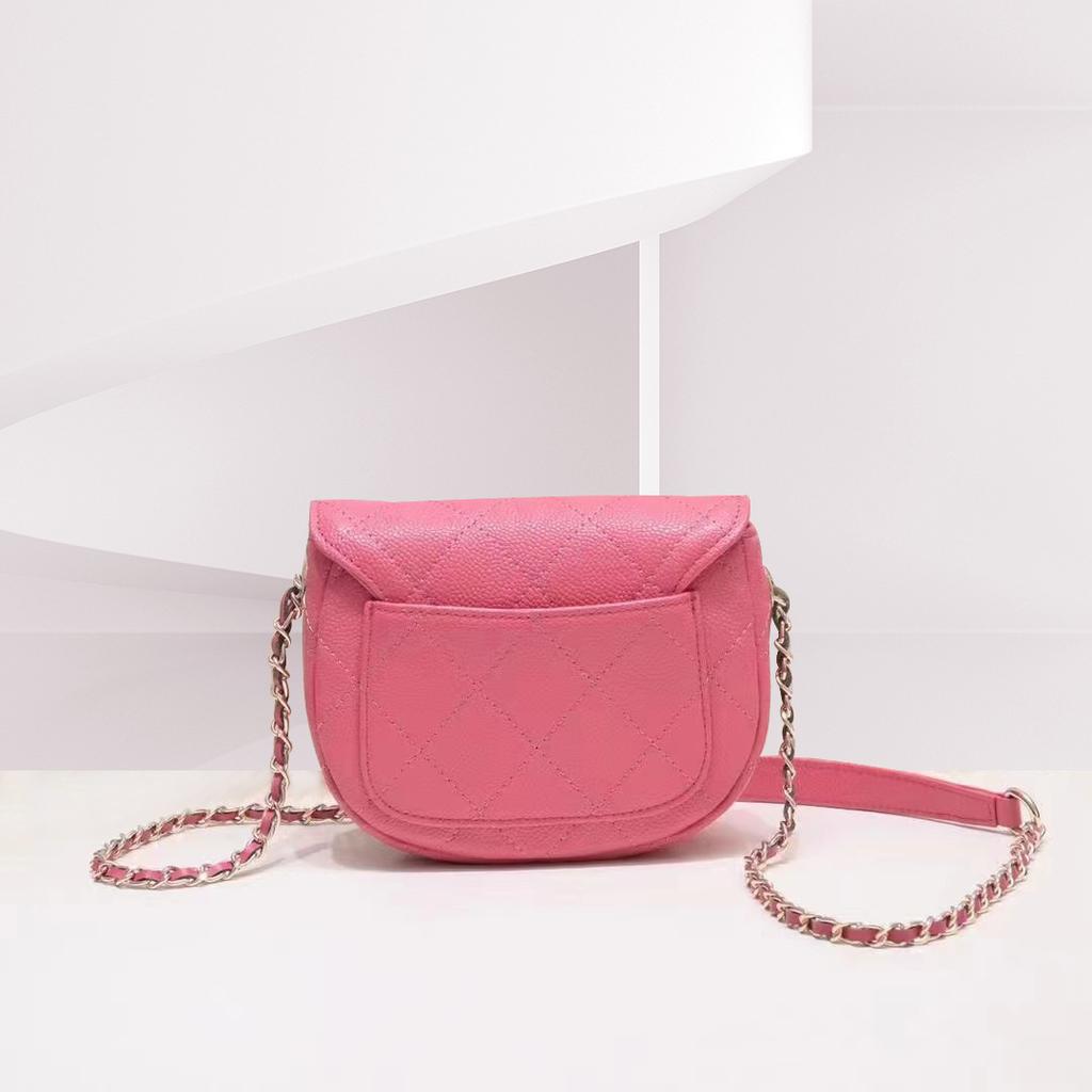 Caviar Seeking Stability Cowhide Single Oblique Span Bag Leather Saddle Bag Rhombus Embroidered Women'S Mini Bag