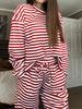European and American Women's Striped Casual Suit: Long Sleeve Top & High Waist Pants Two-Piece Set (Spring/Autumn 2026)