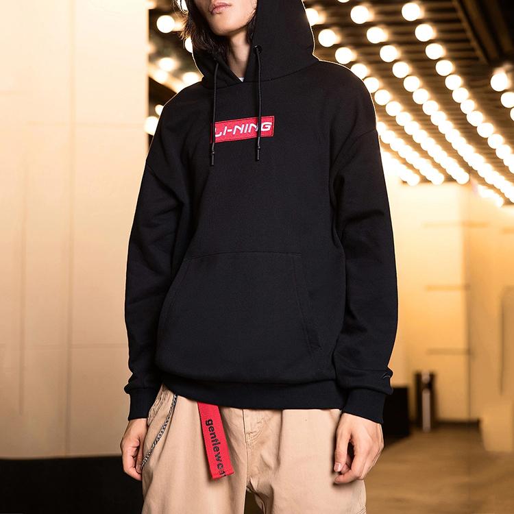 Li-Ning Sports Fashion Series Plus Velvet Warm Loose Hoodie Unisex Tops Black AWDQD06-7