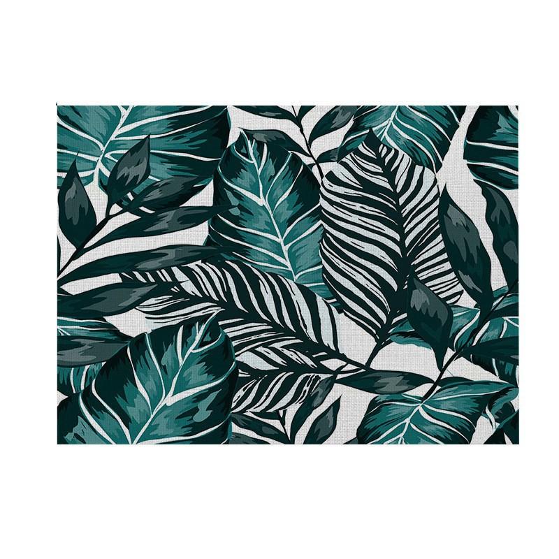 Natural Linen Placemat Set Tropical Plant Print Heat Resistant Table Mat Dining Kitchen Nordic Style Square