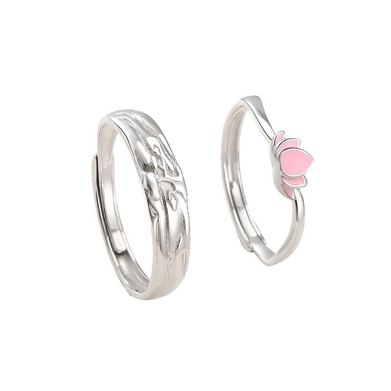 Lotus Language Couple Ring Light Luxury Niche Design Ring New Hand Jewelry