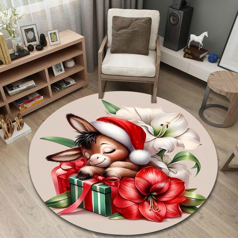 Folk Round Sun Multicolor Floor Rug, Non-Slip Floor Mat for Laundry Room