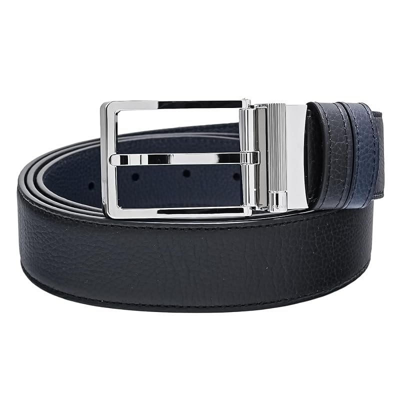 

[Dunhill] belt 35mm round roller buckle grain leather men s black navy DU24F4T21PP001 uk [product]