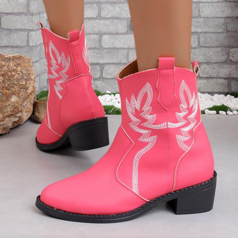 Large size women's boots autumn new pointed square heel short tube sewing line retro short boots women