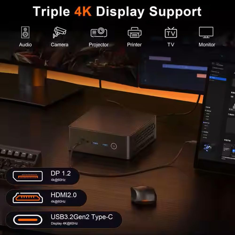 GZBOX Mini PC Small Z68 No OS AMD Ryzen7 6800H To Small PC No RAM Game Console Computer (up 4.7GHz) USB3.24 USB2.02 Type-C (DP/PD/USB) HDMI DP