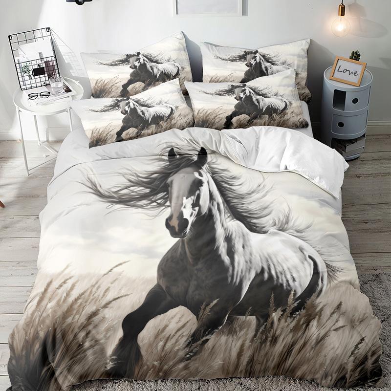 Mustang Series 3D Digital Printing Three-Piece Bedding Kit Bed Sheet Quilt Cover