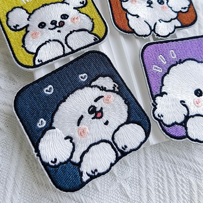 Square Puppy Embroidery Patch for Clothes, Jacket Repair, Applique, Garment or Bag Decoration, Sew-on