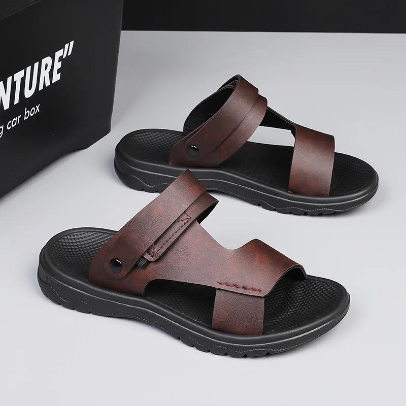 Summer Outdoor Sandals for Men Casual Sport Slippers PU Leather Non-slip Breathable Roman Shoes Beach Flip-Flop Garden Shoes2025