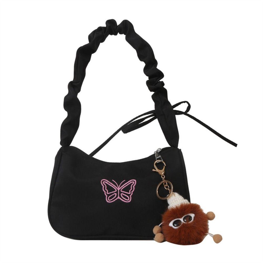 Rüschengriff Bowknot Schmetterling Umhängetasche Oxford Stickerei Ins Halbmond Unterarmtasche Make-up Lippenstift Tasche Handtasche