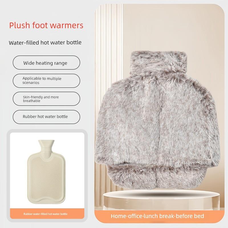 Plush Rubber Foot Warmer for Winter, Household Water-Filled Old-Fashioned Hot Water Bag, Binge-Watching Essential, Detachable and Washable Foot