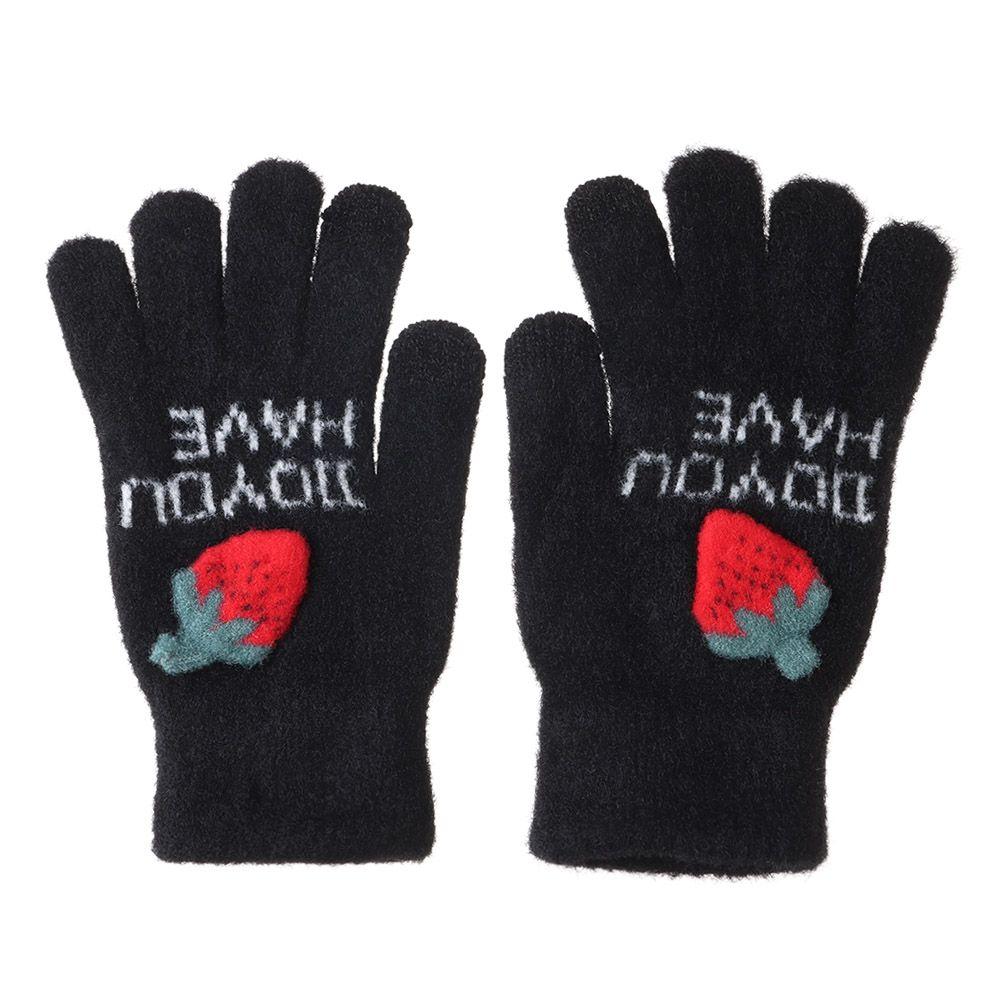 

Женские теплые вязаные варежки с сенсорным экраном на пять пальцев, зимние перчатки с клубничным узором чёрный