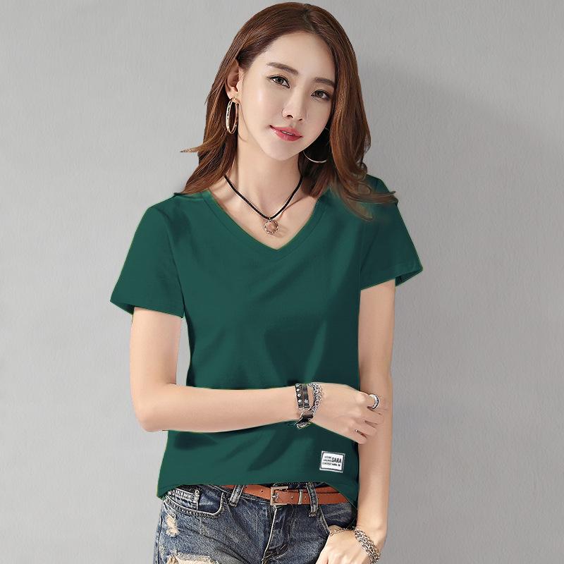 Women V-Neck Short Sleeve T-Shirt Loose Plus Size Casual Basic Bottoming Tee