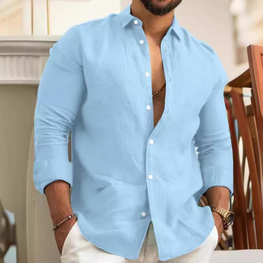 European/American Solid Cotton Linen Men's Casual Shirt, 2025 Youth Edition