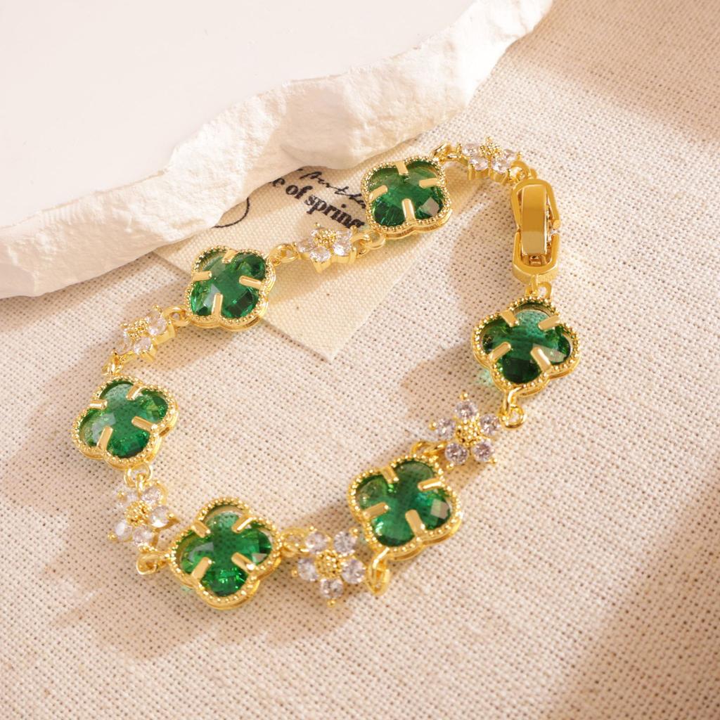 Armband verliert nicht die Farbe weibliches vierblättriges Kleeblatt neuer Zirkonia-Handschmuck leichtes luxuriöses doppelseitiges einfaches High-Level-Gefühlsarmband