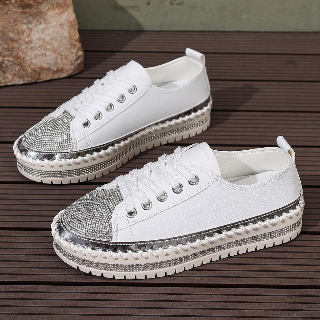 Plus Size Shoes for Women Spring Autumn Men 35-44 Zapatos De Mujer Casual Fashion Rhinestone Platform Non-slip Flats Sneakers