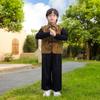Stand Collar Boys' Vest Set: Pan Buckle Hanfu Jacquard Tang Suit Style