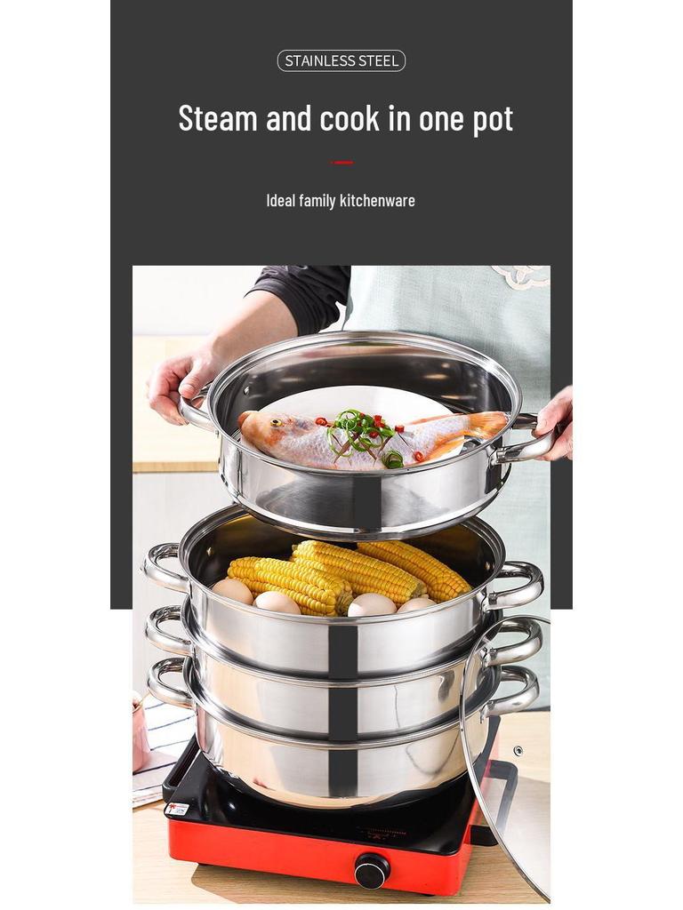 Stainless Steel Multi-Layer Steamer Stockpot for Induction & Gas Stoves