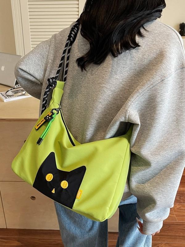 Cat Style Tote Bag For Women With Cotton Material And Zipper Closure For Daily Use
