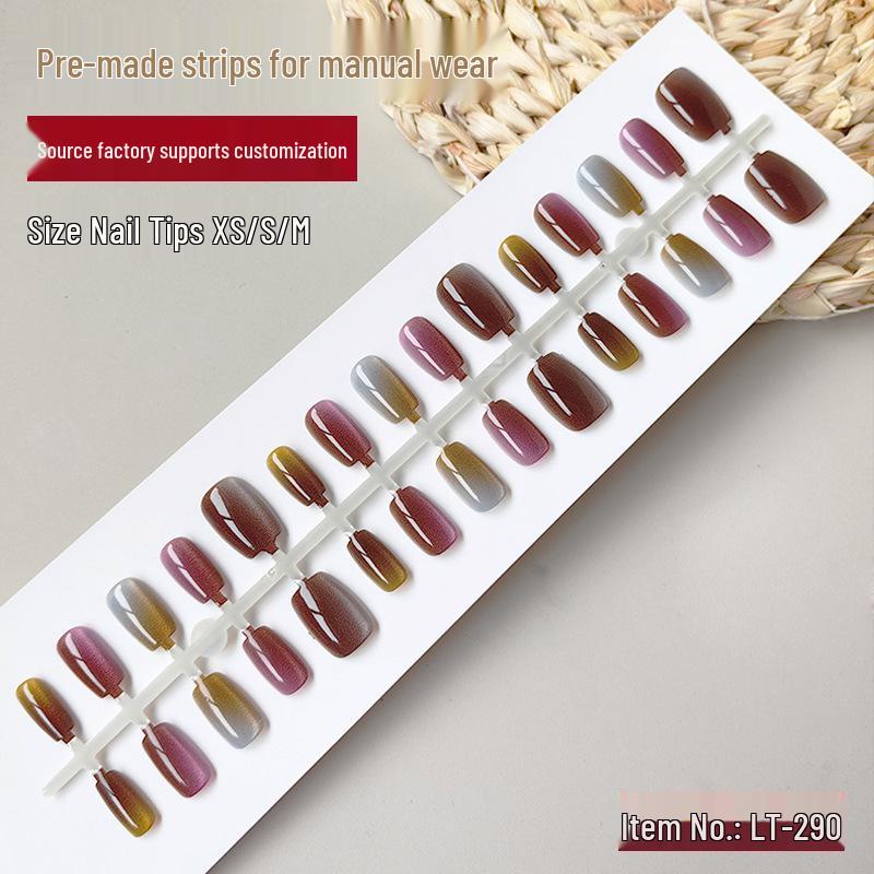 Rainbow Gradient Cat Eye Press-On Nails - Handmade, Skin-Brightening, and Pre-Made Nail Strips.