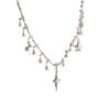 Celestial Star Pendant Necklace with Crystal Accents, Sweet-Edge Collarbone Chain Adjustable Length Gothic Chic Jewelry