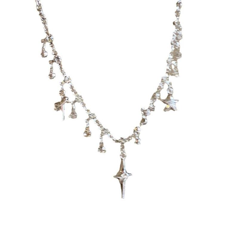 Celestial Star Pendant Necklace with Crystal Accents, Sweet-Edge Collarbone Chain Adjustable Length Gothic Chic Jewelry