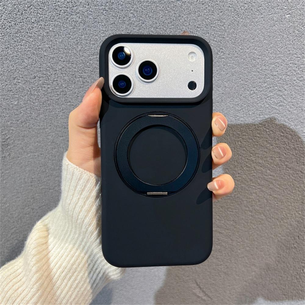 For iPhone 17 Pro Liquid Silicone Case PC Aluminium Alloy Magnetic Phone Back Cover with Kickastand Compatible with MagSafe