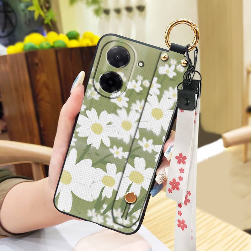 Anti-knock Flower Phone Case For Redmi A5 4G/Xiaomi Poco C71 4G Anti-dust Wrist Strap Kickstand Wristband Back Cover