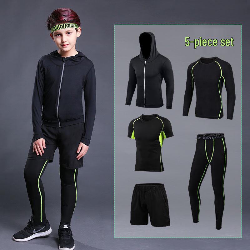 Kids' Summer Sports Compression Set: Quick-Dry Basketball & Football Training Suit, Breathable Fitness Wear for Morning Runs.