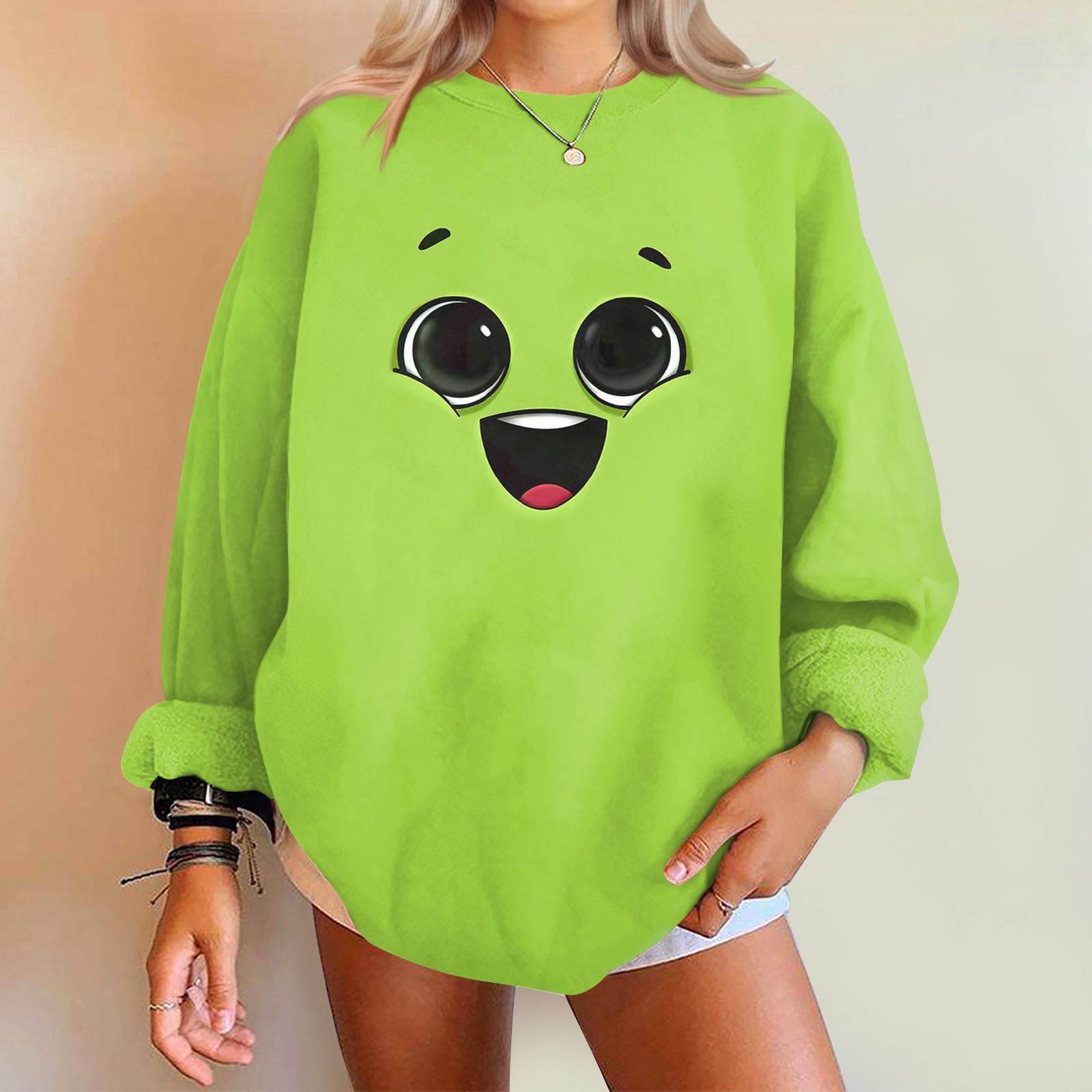 Женский свитер с принтом Expression, круглый вырез, спущенные плечи, длинный рукав, толстовка XXXL зелёный